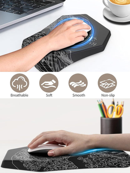 3-in-1 Ergonomic Keyboard Stand with Wrist Rest & Mouse Pad Set, Comfy Keyboard Riser Holder Soft Mousepad with Massage Design, Memory Foam and Non-Slip PU Base for Pain Relief, Black