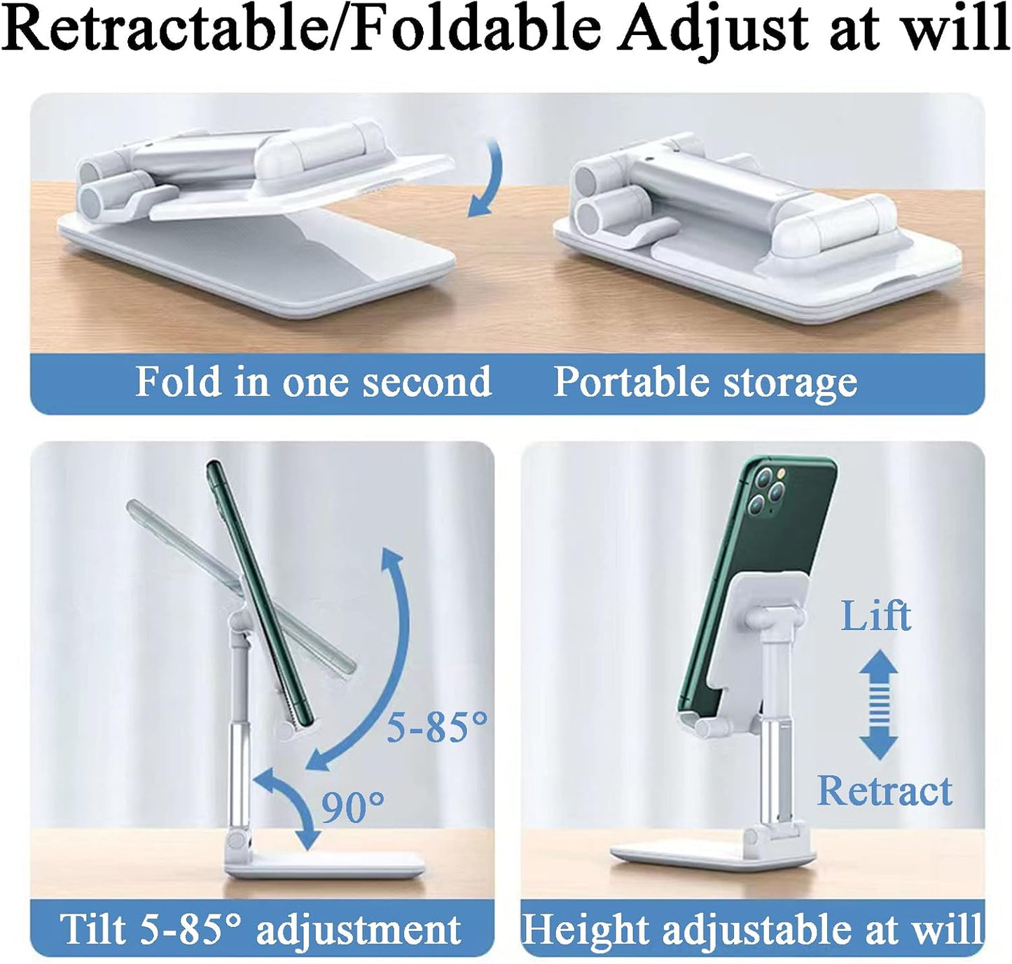 HOTEMIA Cell Phone Stand,Adjustable Foldable Phone Stand for Desk Taller iPhone Stand Compatible with All Smart Phone Desk Accessories(Green)