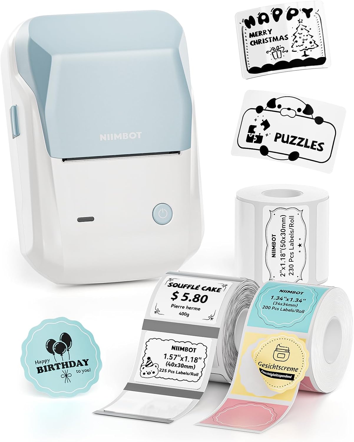 NIIMBOT B1 Label Maker Machine, Thermal Label Printer Easy to Use for Office, Home, Business, Came with 1 Roll White Label(Blue)