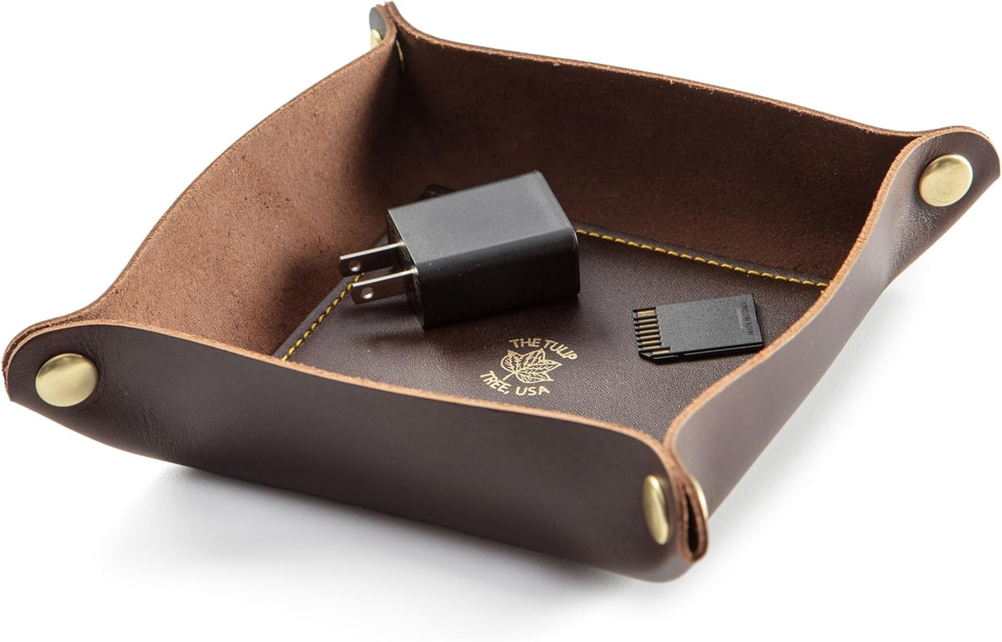 USA Handmade Premium Leather Valet Tray, Folds Flat! Dice Rolling Basket and Organizer with Brass Snaps - Reinforced Base - for Keys, Jewelry, Coin, EDC, Watch Storage Caddy - Black XLarge