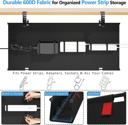 Litwaro Under Desk Cable Management Tray No Drill, 36" Cord Organizer with Clamp for Standing Desk, Premium Fabric Cable Tray with Wire Management for Office Home, Black