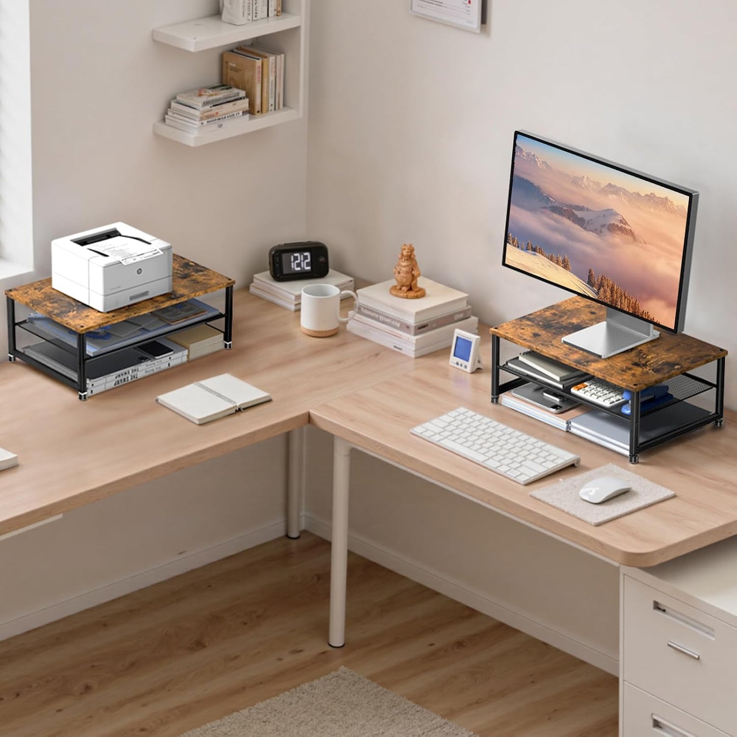 ECOLOVI 2-Tier Computer Monitor Stand Riser, Desk Organizer for Monitor, Printer & Laptop Stand, Desktop Workspace Organizers for Office Supplies(Black)