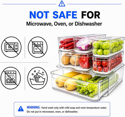 SMRCAD 8 Pack Refrigerator Organizers, Clear Pull-out Drawer Container and Organizer Bins with Lids, Stackable Storage Containers for Fruits, Vegetable (Set of 8 (Include Pull Out Drawer))