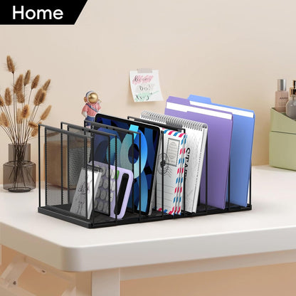 File Organizer for Desk, 5-Section Vertical File Sorter, Paper Holder Organizer Standing Metal File Folder for Office Home Classroom, Black