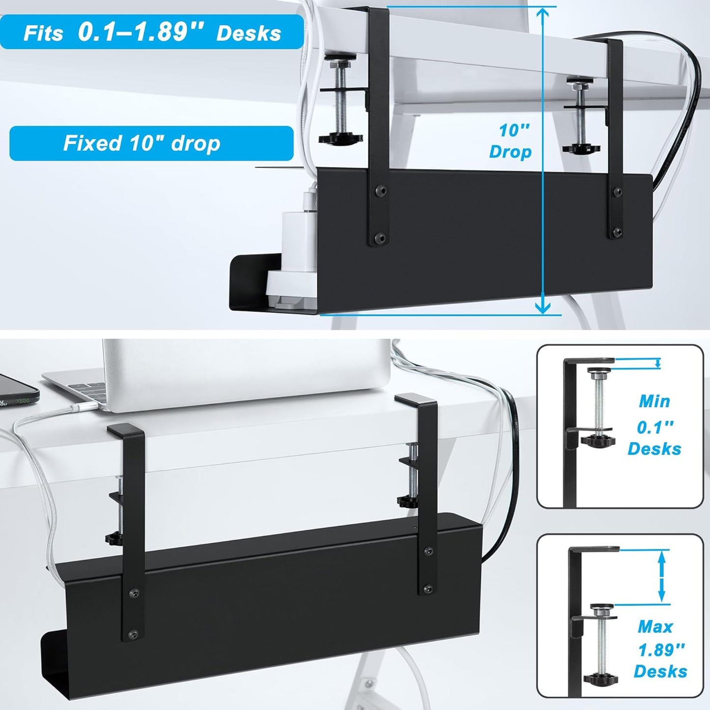 ZhiYo 16.5 Inch Sturdy Under Desk Cable Management Tray, Metal Cable Tray Under Desk, Black Table Management Basket, Wire Hider 1 Pack