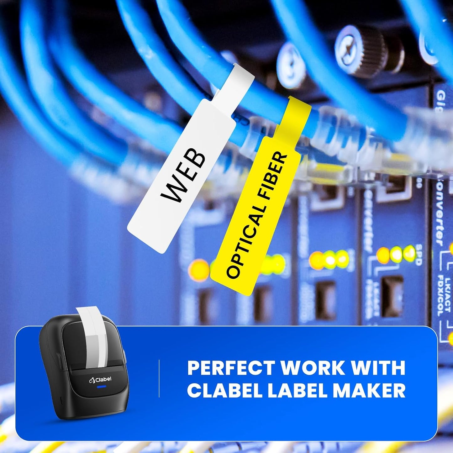 Clabel Printable White Cable Labels 6 Rolls of Thermal Self-Adhesive Paper Labels Tape, 25x78mm (1"x3") 100 Sheets Per Roll, Black Print on White Sticker Tags Durable