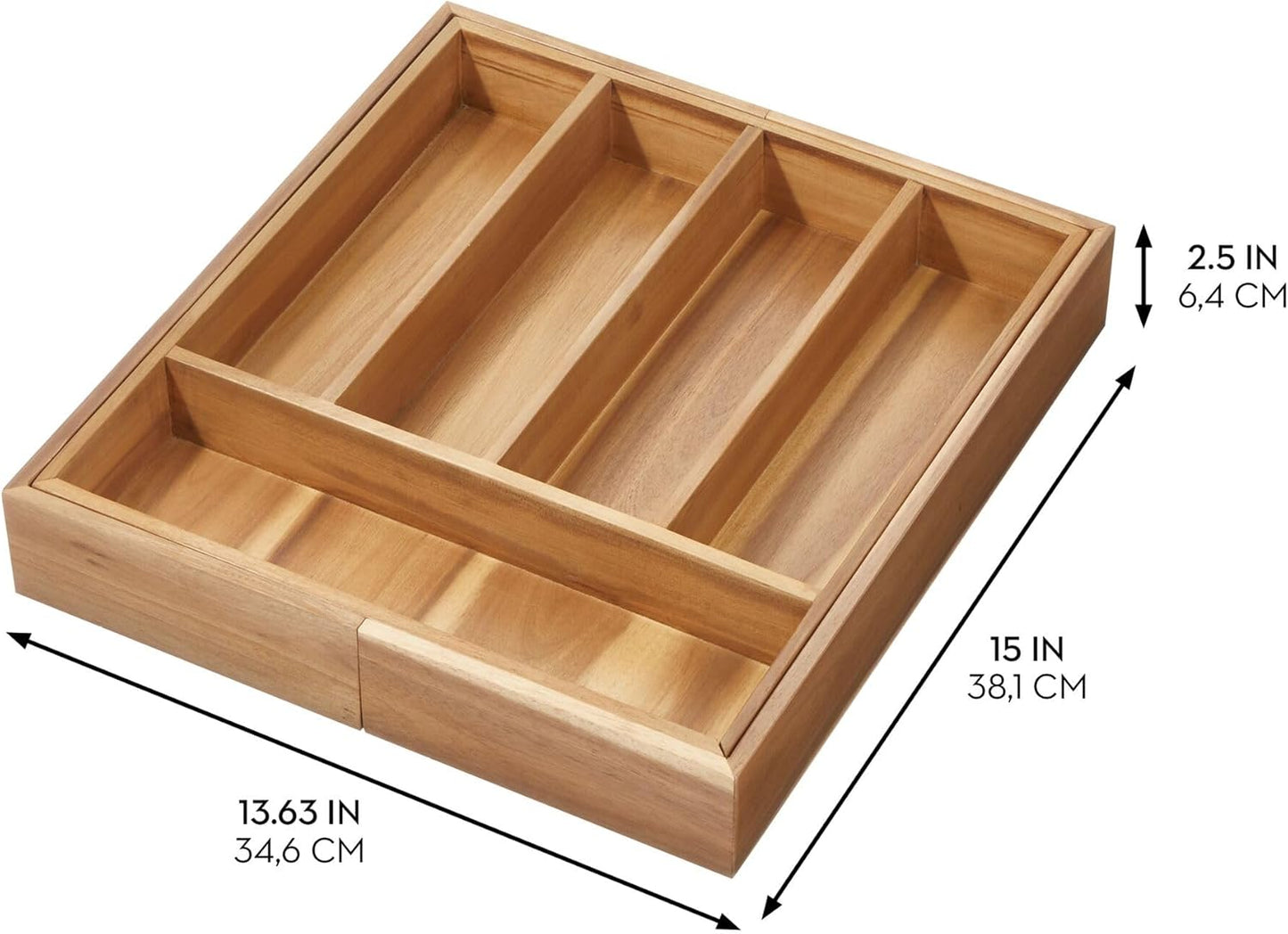 iDesign Expandable Acacia Wood Cutlery Drawer Organizer -Natural
