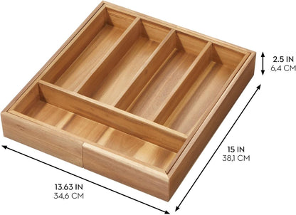 iDesign Expandable Acacia Wood Cutlery Drawer Organizer -Natural