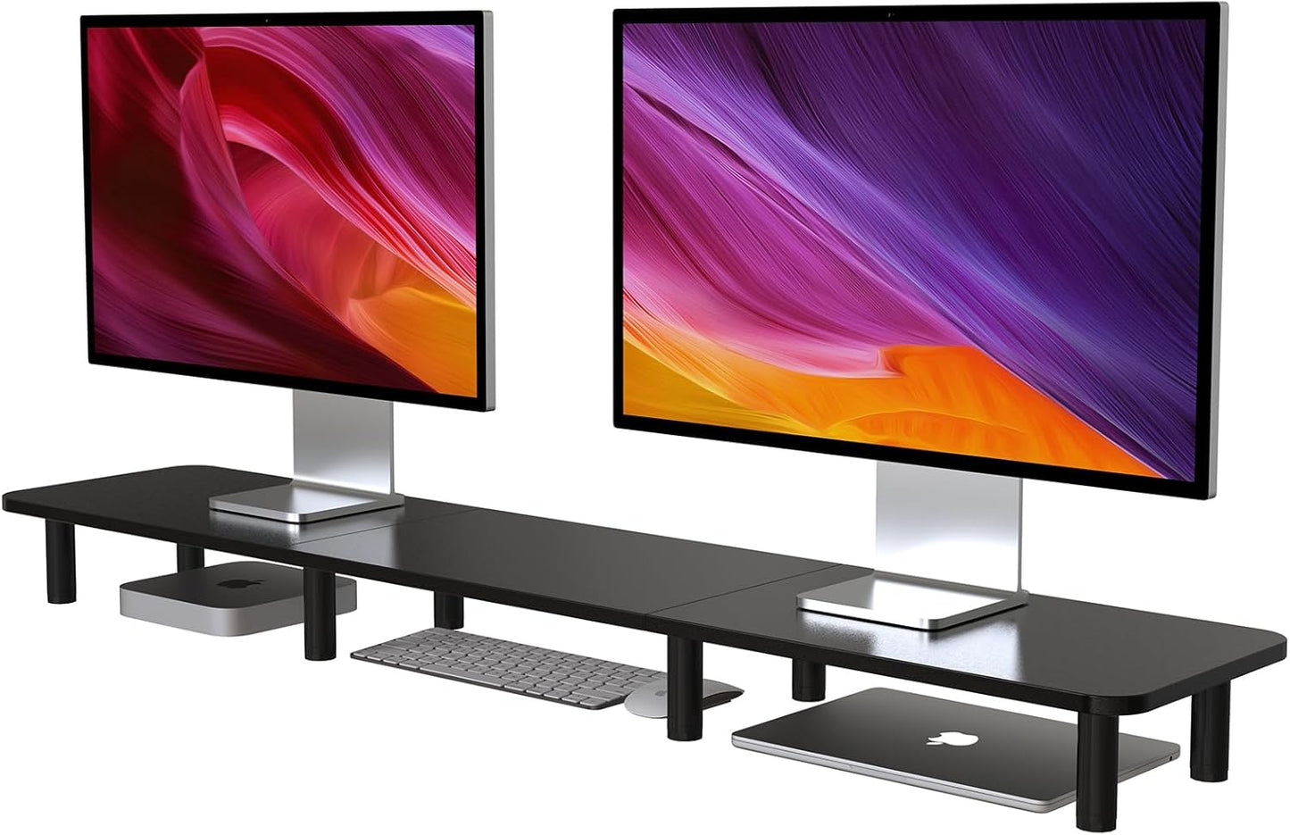 Dual Monitor Stand - 43.7 inch Extra Long Wide TV Stand - Wood & Steel Leg Desktop Riser - Desk Organization - Home Office (Vintage)