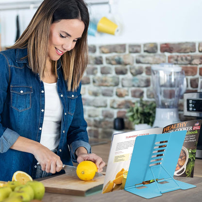 Honagu Metal Desk Book Holder, Hands Free Adjustable Cookbook & Document Holder, Portable Bookstand for Music Books, Textbooks, Recipes, Tablets & iPads (Purple)