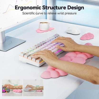 TECKNET Cloud Keyboard Wrist Rest Set, Cloud Wrist Rest with Non-Slip Base, PU Leather Wrist Pad for Keyboard with Ergonomic Memory Foam for Computer Laptop Office Gaming and Pain Relief, White