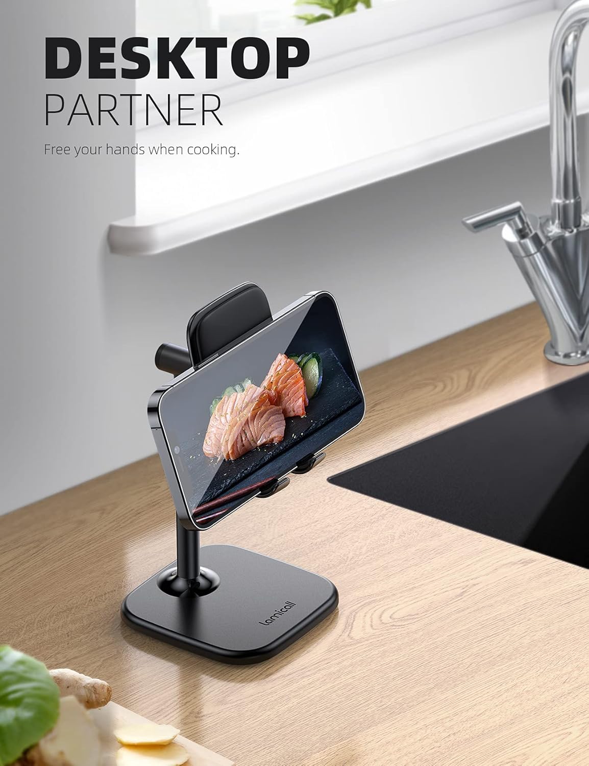 Lamicall Cell Phone Stand for Desk - Adjustable Mobile Phone Holder Dock for Table, Desktop, Office, Compatible with iPhone 13 12 11 X Xr Pro Max 8 7 6 Plus, Mini, More 4-10'' Cellphone and Tablets