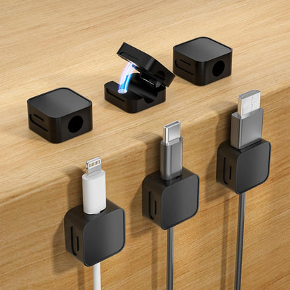12 Black Magnetic Cable Clips,Under Desk Cable Management,Cord Holder for Nightstand Home Office Car Phone Wall,2025 Adhesive Cord Organizer[0.45" in Ht Save Space/Versatile for Wire Up to 0.27" OD]