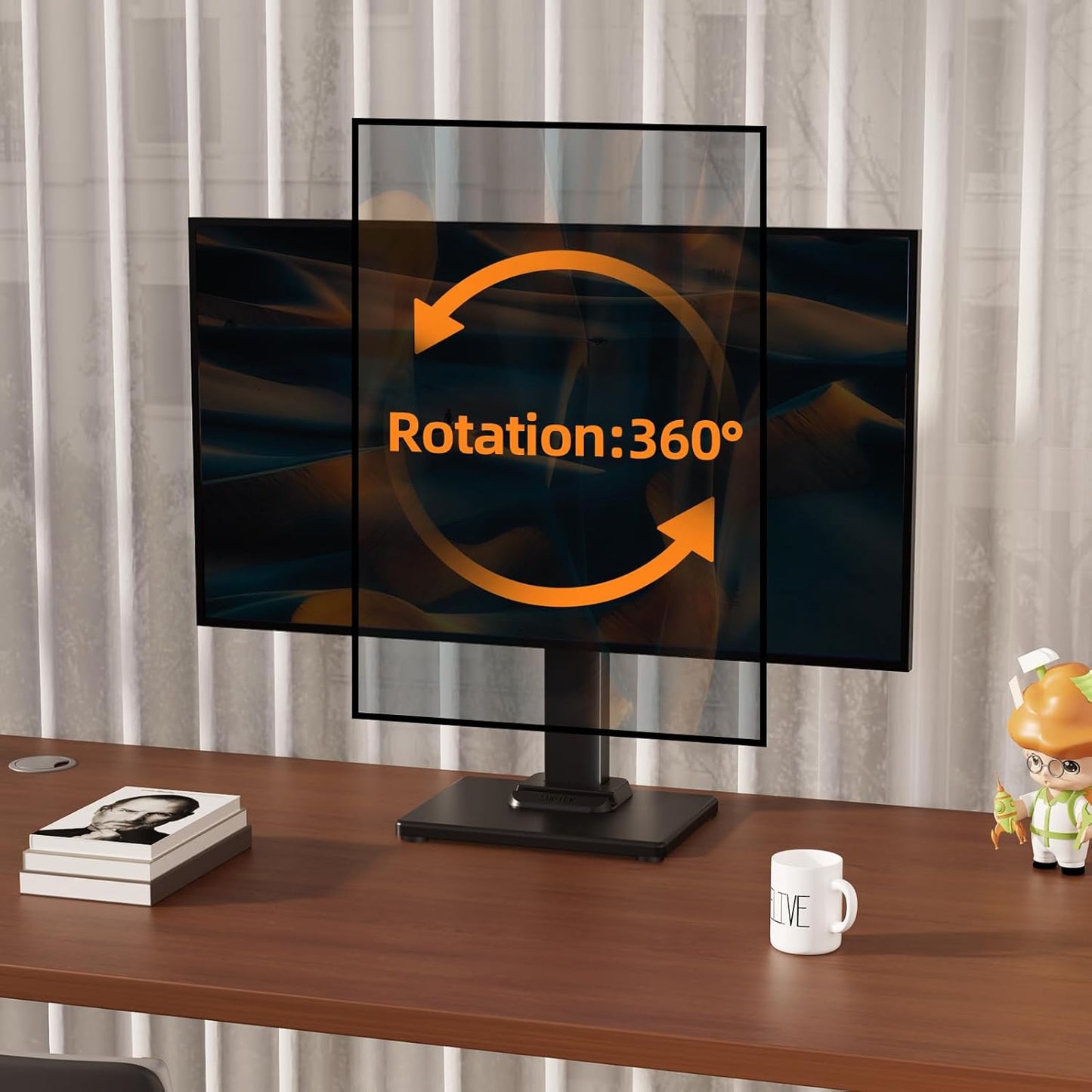 Suptek Single LCD Computer Monitor Free-Standing Desk Stand Mount Riser for 13 Inch to 43 Inch Screen with Swivel, Height Adjustable, Rotation, 50, 75, 100mm VESA Base Stand, Black