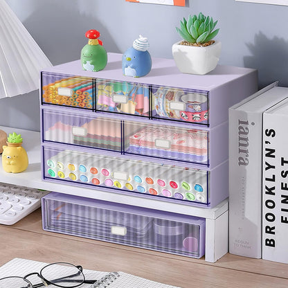 3 Tier Stackable Desk Organizer with 6 Drawers, YOCOMEY Plastic Desktop Storage Box Drawers, Detachable Makeup Storage Office Stationery Supplies Organizer for Office School(Clear)
