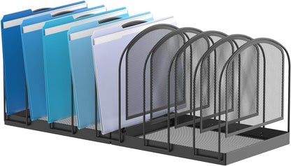 SUPEASY File Organizer for Desk, 5-Section Mesh Desk Organizer, Vertical File Holder Desktop Organizer File Sorter, File Folder Holder for Office Supplies, Black
