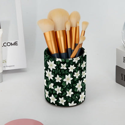 Leather Pen Holder for Desk, Love Cherry Pencil Organizer Pencil Cup Desk Decor Makeup Brush Holder Multifunctional Office Supplies for Home,Office, School