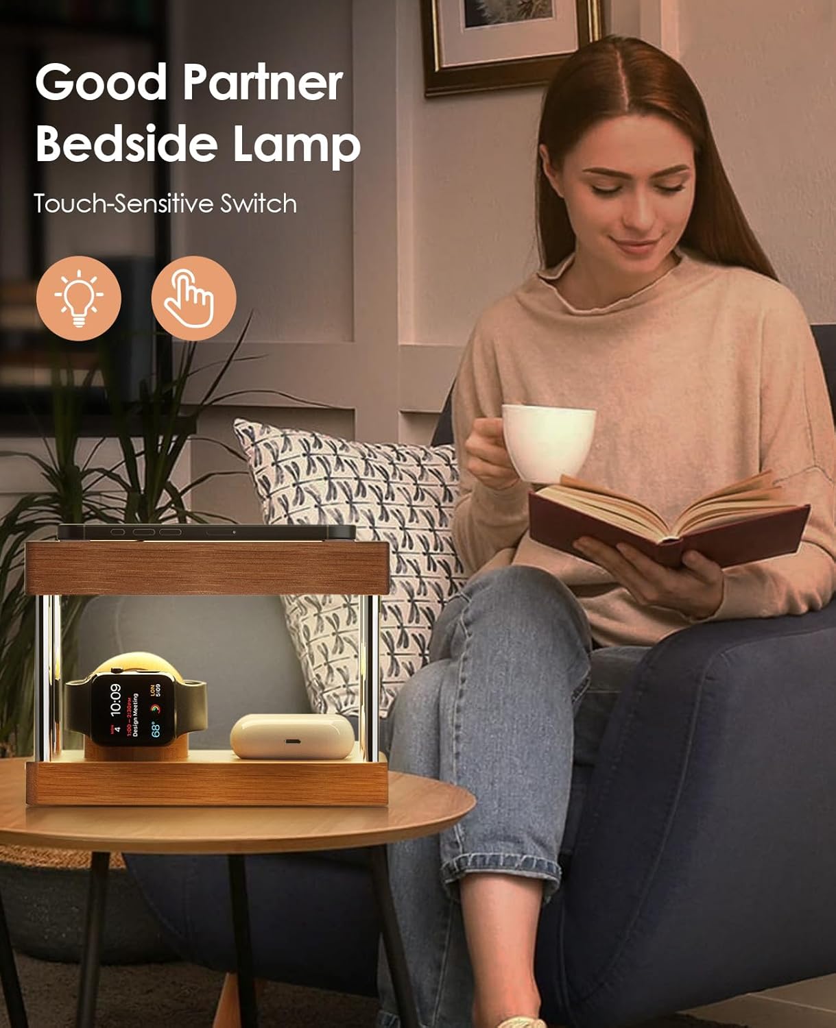 Bamboo Wireless Charging Station with Light: Ideal Gifts 4 in 1 Charging Station for Multiple Devices, Bedside Wireless Charger for iPhones 16-8/Pro/AirPods/iWatch