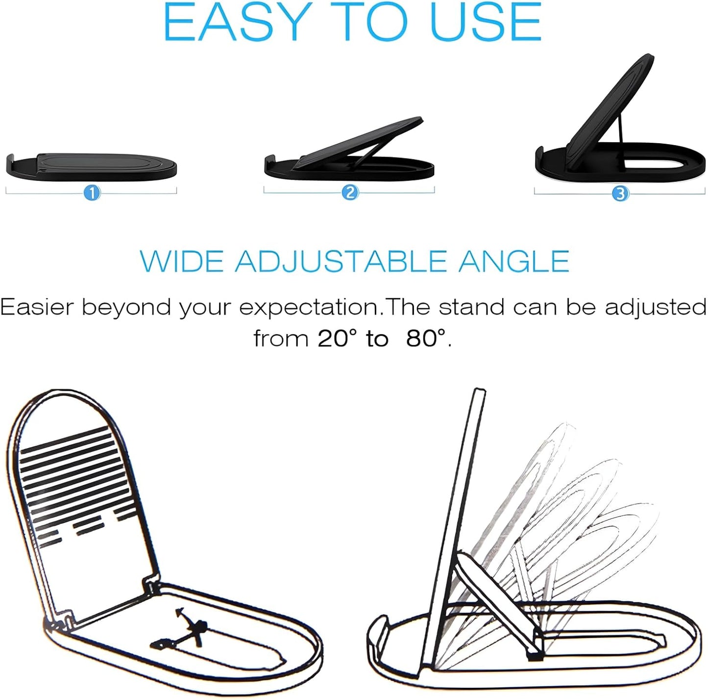 [3-Pack] Cell Phone Stand for Desk, Portable Foldable iPhone Stand Holder Stand, Adjustable Multi-Angle Desktop Cradle for New iPhone 17 16 15 14 Pro Max, Tablet, Travel Airplane Essentials, FaceTime