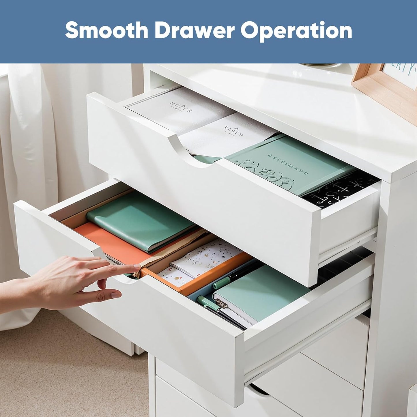 OLIXIS 7 Drawer Mobile File Cabinet Under Desk Storage Organization with Wheels Vertical Filing Chest Rolling Wood Small Desk Printer Stand for Home Office, 15.75"D x 18.74"W x 34.25"H, Black