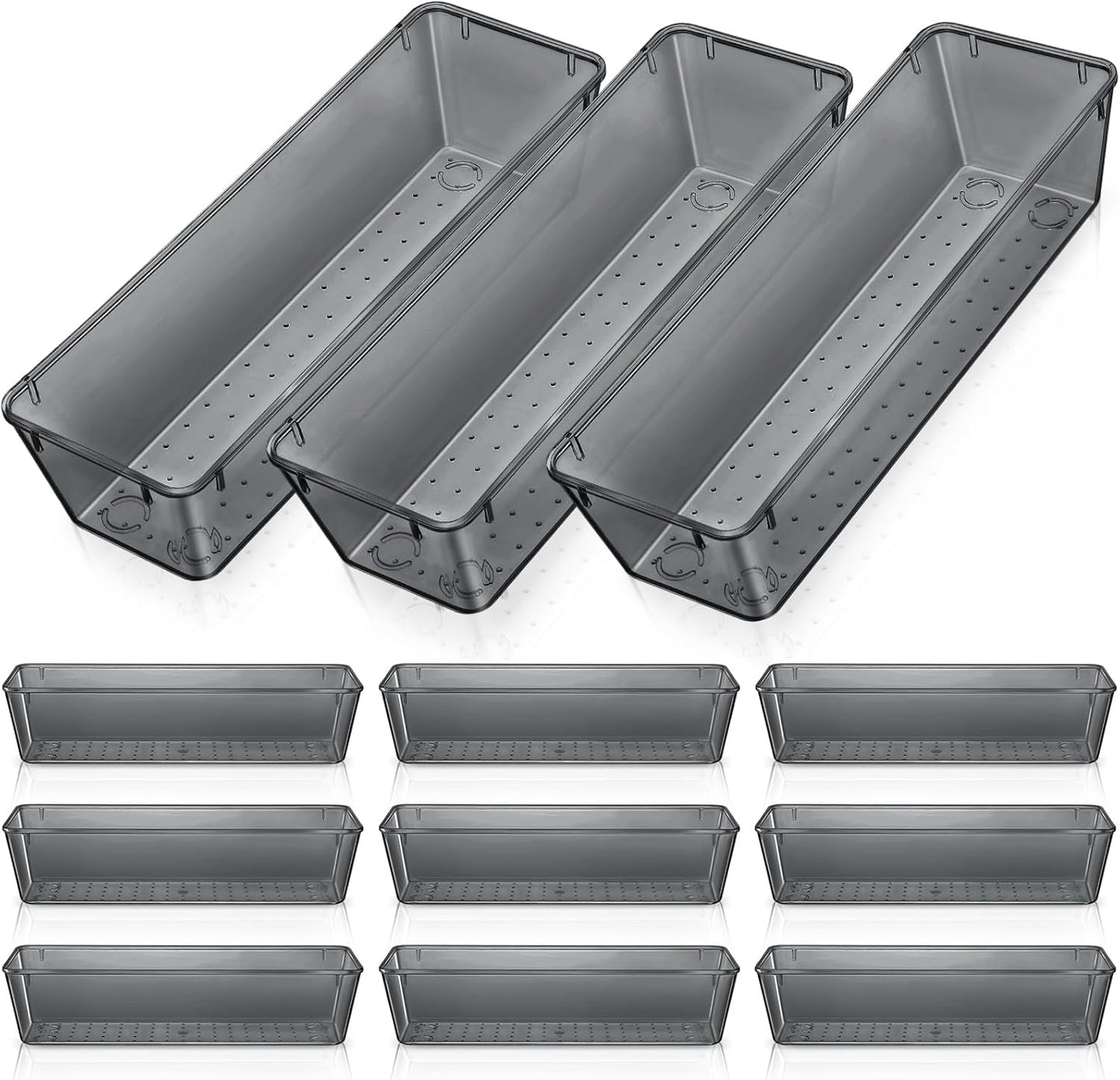 Maitys 12 Pcs Clear Drawer Organizer 9 x 3 x 2 Inches Plastic Rectangle Trays Makeup Vanity Storage Bins and Kitchen Drawers Dividers for Office Desk Silverware Kitchen Utensils(Clear)