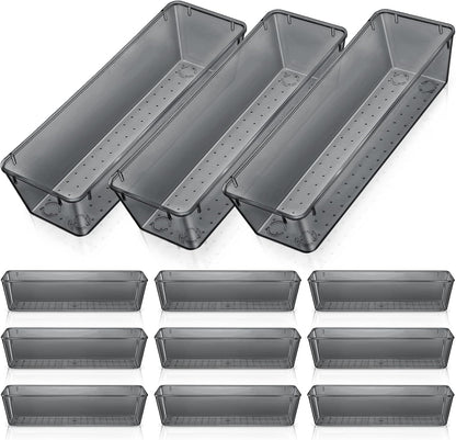 Maitys 12 Pcs Clear Drawer Organizer 9 x 3 x 2 Inches Plastic Rectangle Trays Makeup Vanity Storage Bins and Kitchen Drawers Dividers for Office Desk Silverware Kitchen Utensils(Clear)