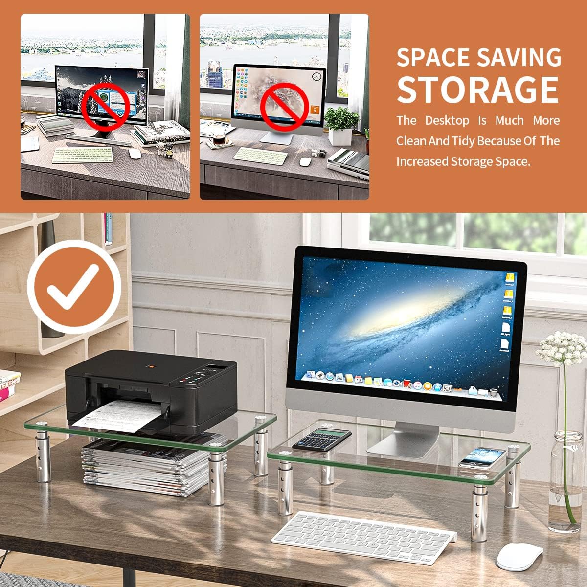 Hemudu Monitor Stand -3 Adjustable Height Monitor Riser, Computer Monitor Stand, Desktop Organizer, Monitor Stand Riser for PC, Computer, Laptop Clear