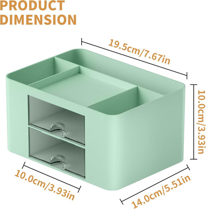 Marbrasse Pen Organizer with 2 Drawer, Multi-Functional Pencil Holder for Desk, Desk Organizers and Accessories with 5 Compartments + Drawer for Office Art Supplies (White)