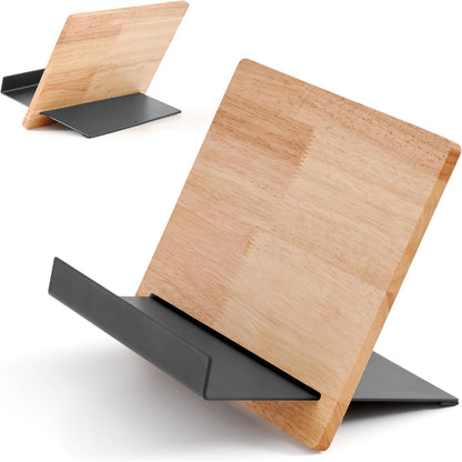 Libken Wooden Book Stand for Reading & Kitchen – Adjustable Cookbook Holder Stand – Rubberwood & Metal Recipe Book Holder – Tablet & Smartphone Stand – Minimal Scandinavian Design - Black
