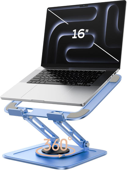 LOXP Adjustable Laptop Stand, Computer Stand with 360 Rotating Base, Ergonomic Laptop Riser Mount for Desk Foldable Protable Computer Desk Fits with MacBook Pro Air (10-16") - Blue