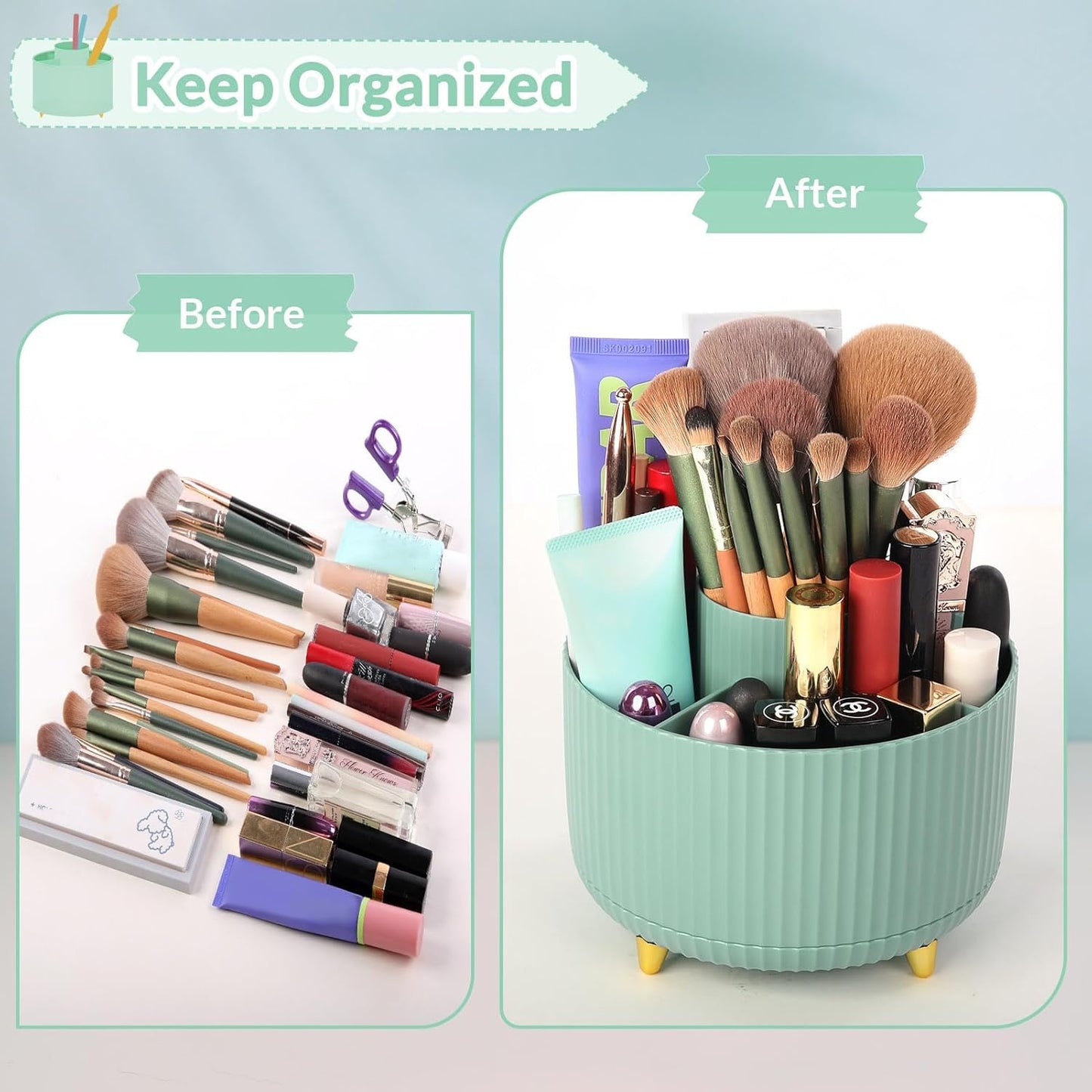SKYDUE 360 Rotating Multipurpose Organizer - Cute Rotating Pen Holder with 5 Slots for Art Supplies, Office, School, Home