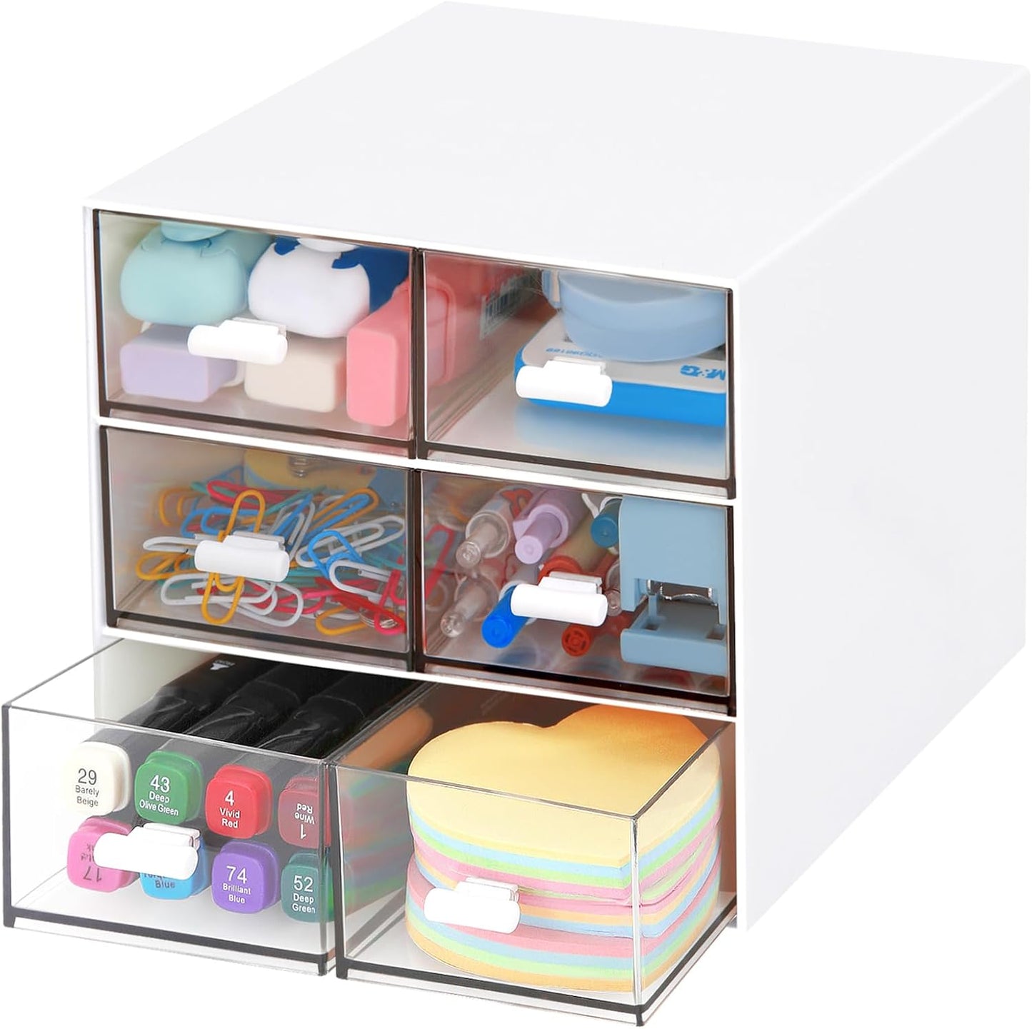 Desk Organizer with 5 Drawers, Rectangular Office Stationery Supplies Desktop Drawers, Plastic Makeup Storage, Suitable for Office, School, Home (Pink & 5 Drawers)