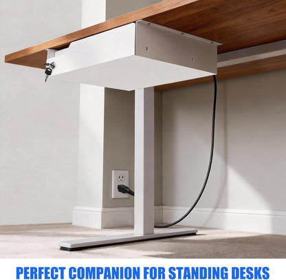 Under Desk Drawer Storage with Lock, Metal Undermount Table Drawer, Ball Bearing Slides Out Tray Organizer for Paper, Pencil, and Laptop 16"x11.8"x3.6", White