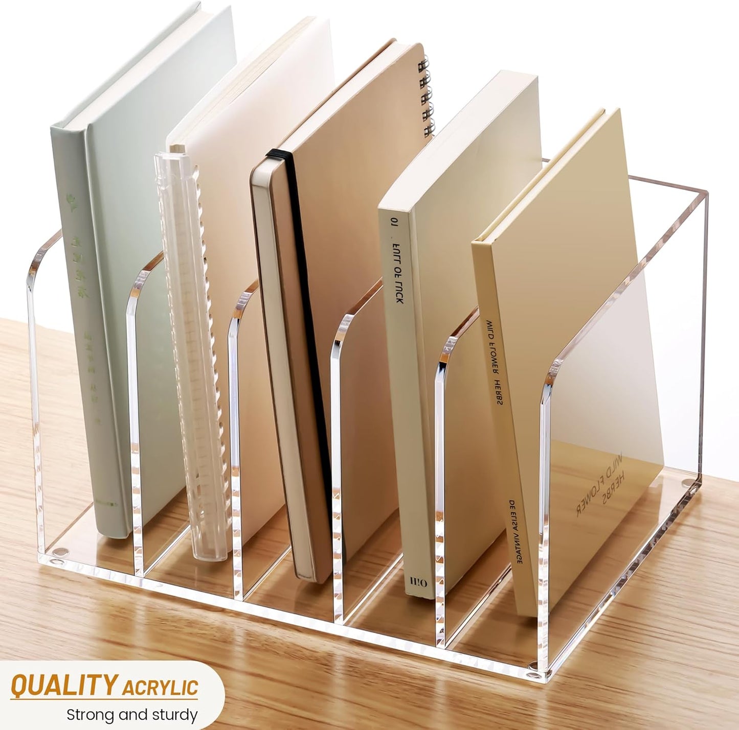 YUXUN Acrylic Magazine Holder,Clear Desk Organizer File Sorter for Notebook,Paper,Envelope,Magazine, Book Storage-Office/Home/Classroom Organization(4 Compartments,B5)