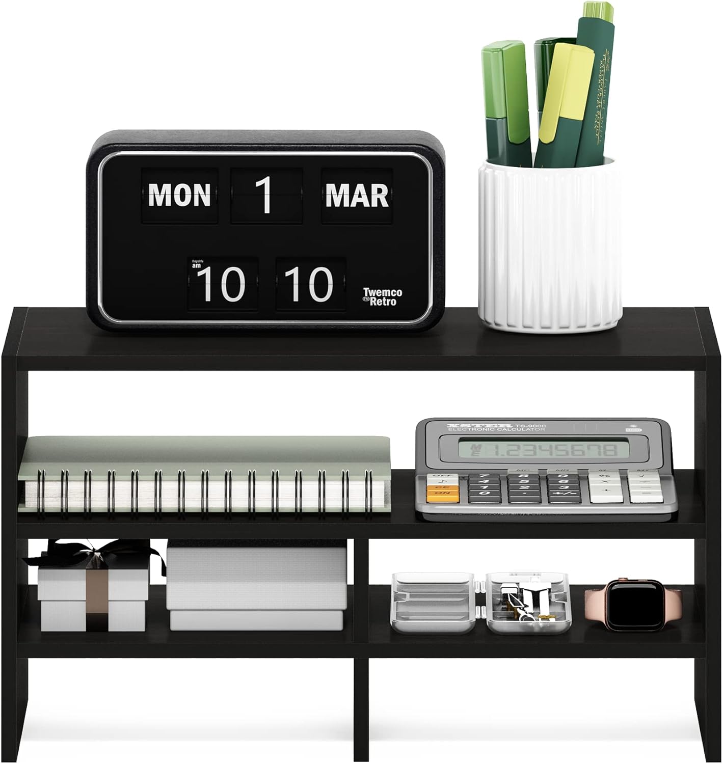 Furinno Classic Desk Organizers and Accessories, 2-Tier Monitor Riser, Office Organization, Desk Top Book Shelf, for Office Supplies, Office Desk Accessories, Dark Espresso
