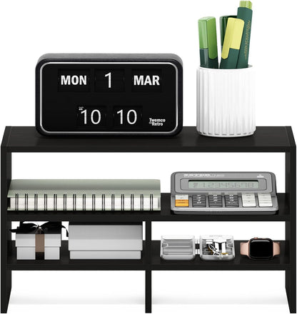 Furinno Classic Desk Organizers and Accessories, 2-Tier Monitor Riser, Office Organization, Desk Top Book Shelf, for Office Supplies, Office Desk Accessories, Dark Espresso