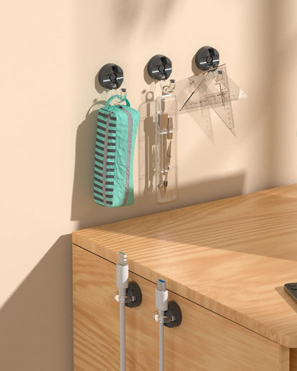 Rotatable Magnetic Cable Clips, Smooth Adjustable Cord Holder, Under Desk Cable Management, Adhesive Charging Wire Holder Keeper Organizer for Office Nightstand Wall (6-Pack Purple-Orange-Cyan)