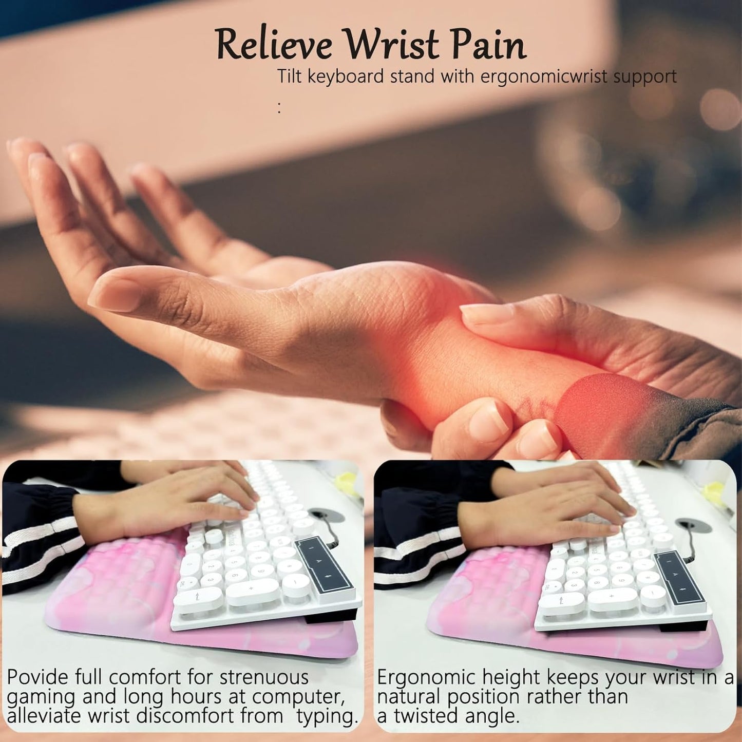Computer Keyboard Stand Pad with Wrist Rest Purple Blue Cloud Keyboard Pad Support with Comfortable Galaxy Stars Wrist Pad Cute Girl Ergonomic Tilted Keyboard Riser Holder for Desktop Office Home