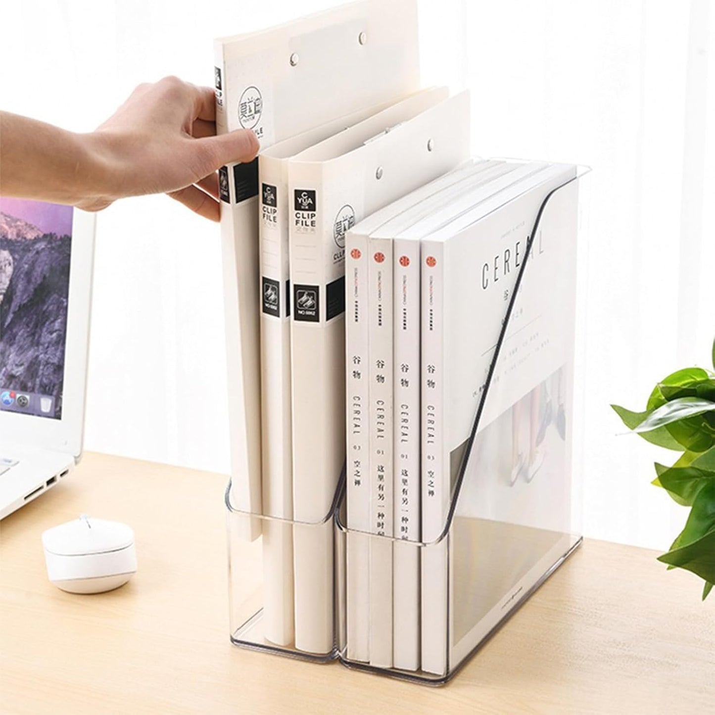 2-Pack Clear Acrylic Vertical Magazine File Holders – Desktop Organizer for Books, Documents, Binders, Envelopes, Includes 3 Bonus Silicone Bookmarks