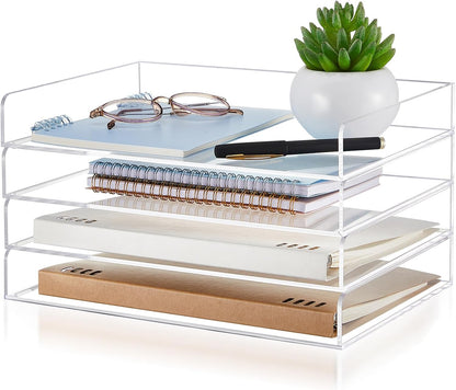 Harloon 4 Tier Paper Organizer Letter Tray Acrylic Desk File Organizer Heavy Duty Stackable Documents Clear Letter Paper Holder Sorter Office Tray for A4, Office Classroom Home File Pad Notebooks