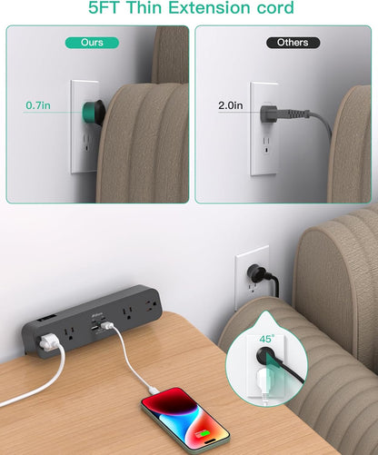 PD30W Desk Clamp Power Strip, Desktop Mount Surge Protector, Fast Charging Station, 5Ft Extension Cord Desk Edge Mount Shelf with 4 Outlets 4 USB Ports (2 USB C), Home Office Accessories Essentials