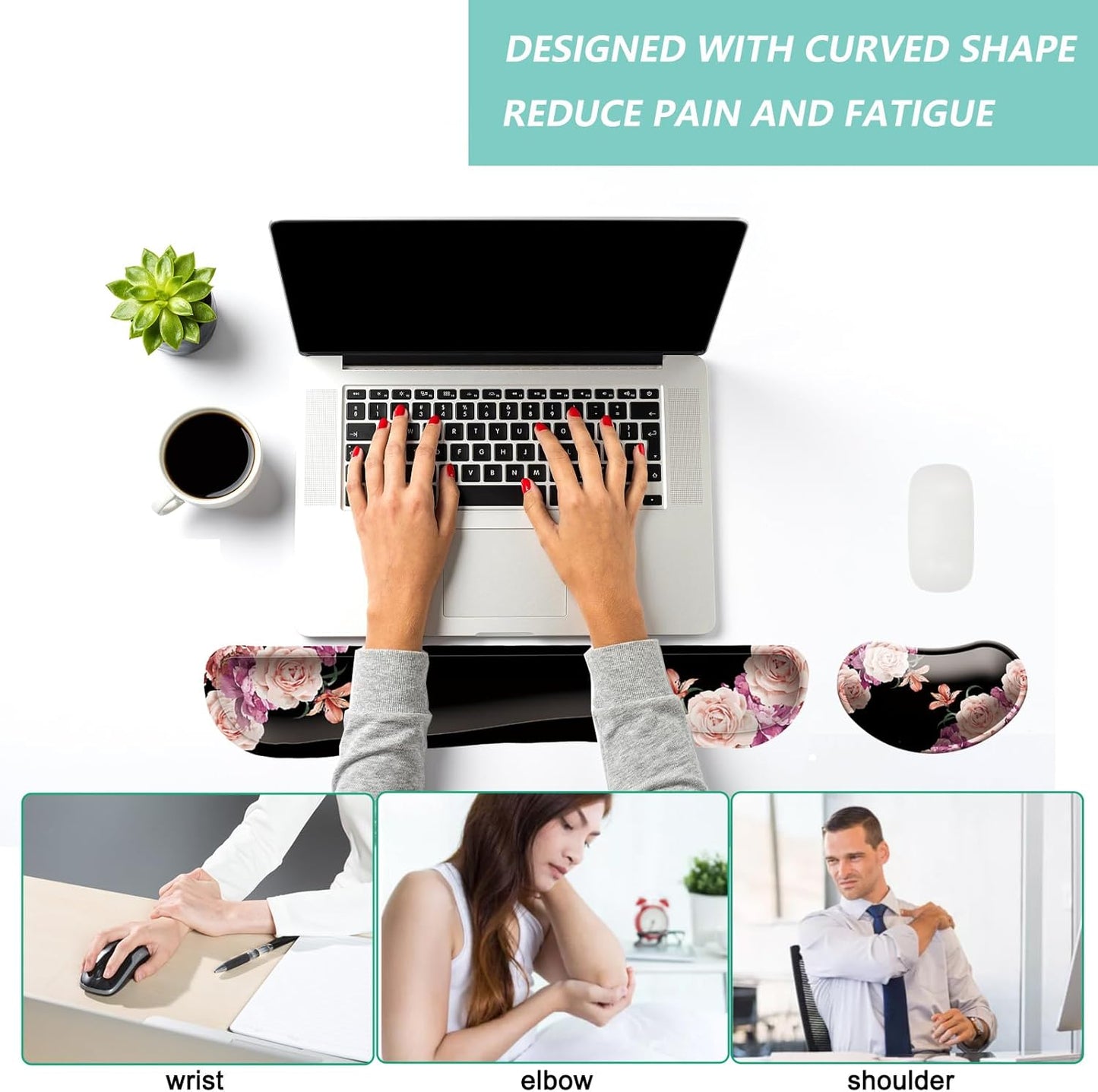 Keyboard Wrist Rest Mouse Wrist Support Set, Memory Foam Wrist Rest Pad for Computer Laptop Keyboard Mouse, Ergonomic Wrist Cushion Support for Typing Pain Relief, Gaming Home Office, Purple