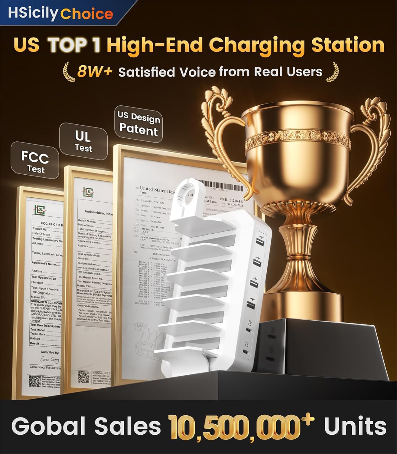 95W Fast Charging Station for Multiple Devices【UL & FCC Tested Safer Charging】 6-Port USB Charging Dock with 2 PD-Port, Compatible with iPhone/Android/MacBook/iPad/Tablet/Kindle(8 Cables Included)