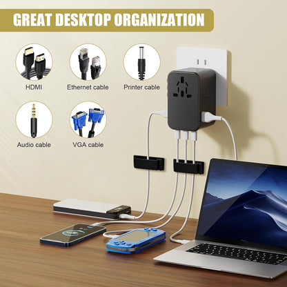 Self Adhesive Cable Management Clips, Line Clips, Cable Organizers, TV PC Line Clips, Ethernet Cable Clips Under Desks - Durable PA66 Material, Easy to Install (Black 20Pcs )