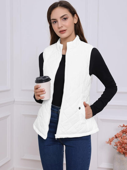 Allegra K Women's Puffer Vest Stand Collar Lightweight Gilet Quilted Zip Vest