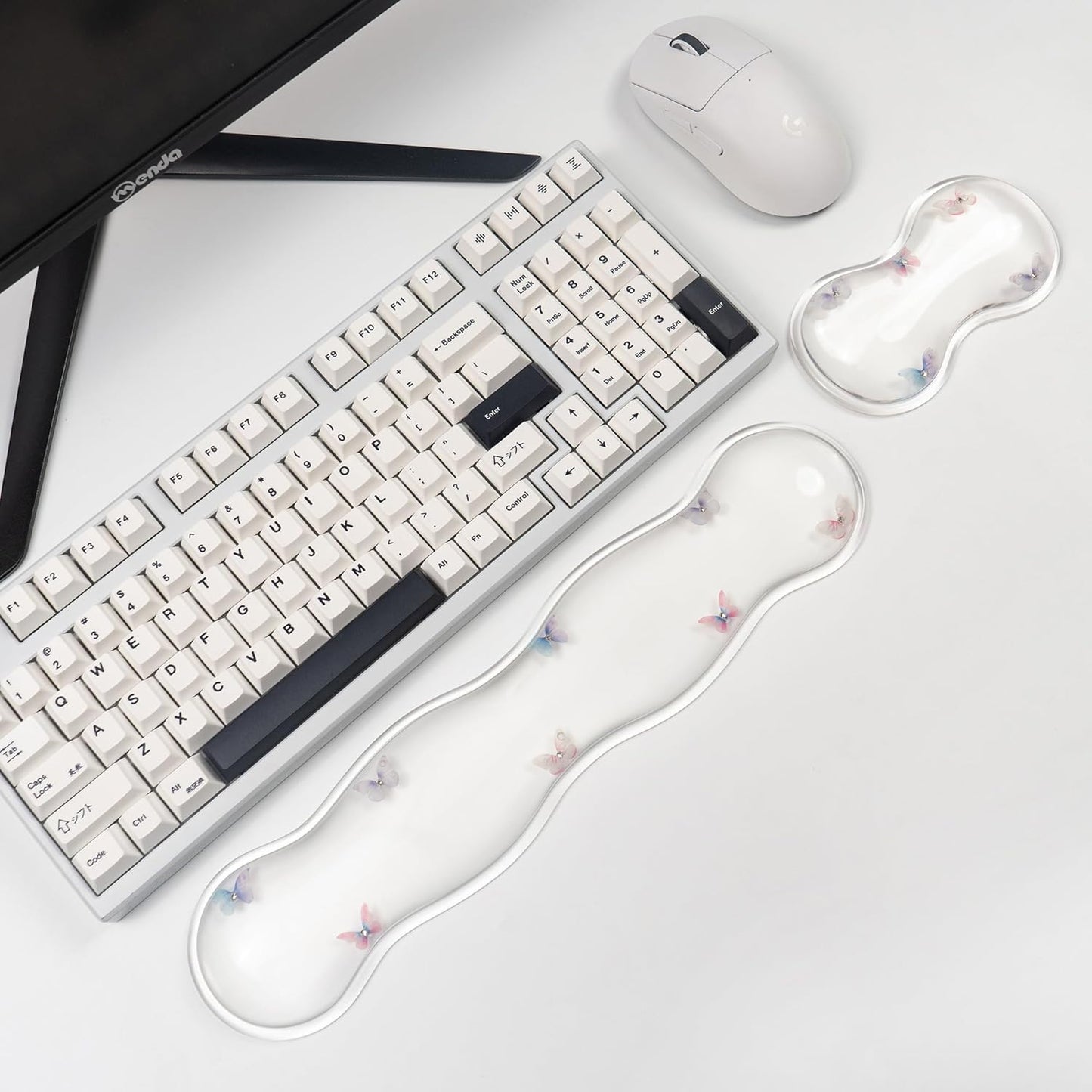 Gel Keyboard and Mouse Wrist Rest Set – Clear Wrist Rest for Computer Keyboard 60%/68%/75%, Comfort & Support for Typing and Gaming (Cute Butterfly)