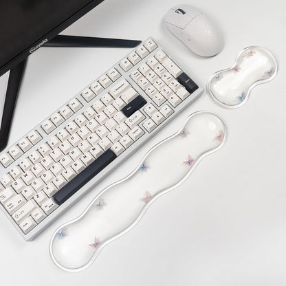 Gel Keyboard and Mouse Wrist Rest Set – Clear Wrist Rest for Computer Keyboard 60%/68%/75%, Comfort & Support for Typing and Gaming (Cute Butterfly)