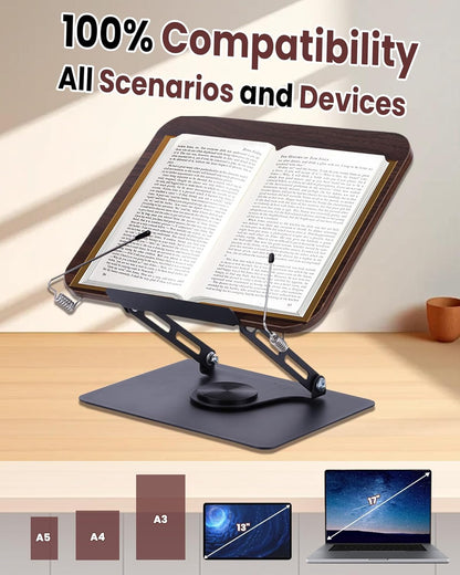 ASIEIT Desk Clamp Book Stand, Aluminum Book Holder Adjustable Height & Angle, Cookbook Stand for Kitchen, Recipe Book Holder with 360° Swivel Base, Book Stand for Reading, Office, Laptop