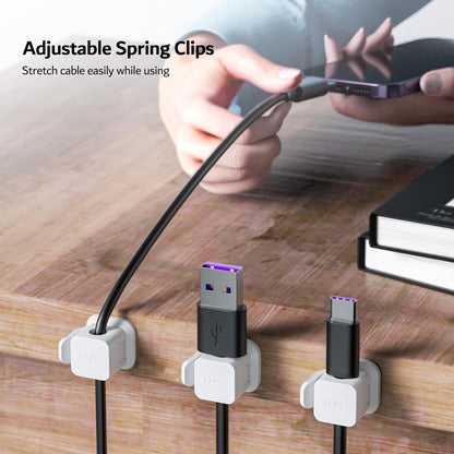 PZOZ 6 Pack Cord Organizer, Adhesive Charger Cable Clips, Wire Holder Keeper Organizer, Charging USB Cable Management for Home Office Desk Phone Car Wall Desktop Nightstand (Black)