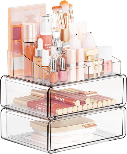 Yieach Clear Acrylic Makeup Organizers Countertop for Dresser,Desk,Bathroom Vanity,3 Tier Stackable Make up Holders and Makeup Cabinet,Tiered Cosmetic Storage and Make up Containers for Palette,Brush